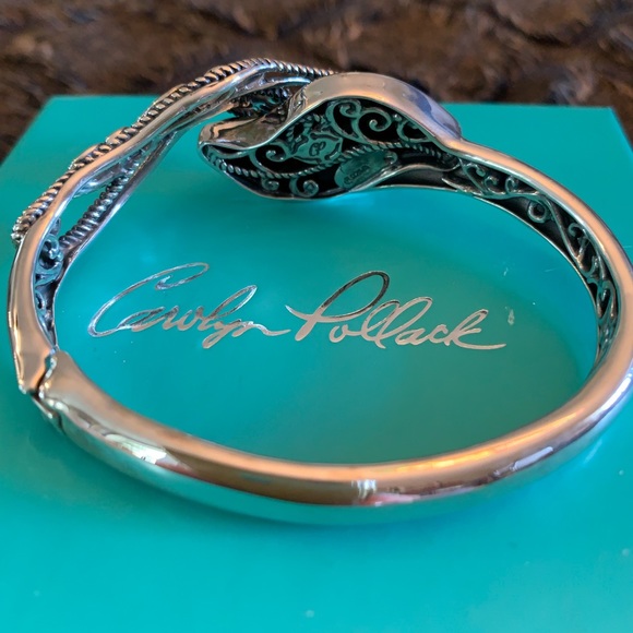 NWT Carolyn Pollack Sterling Silver 925 & Black Onyx Hinged Bangle Bracelet - Picture 5 of 10